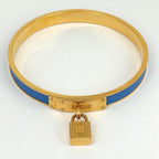 Hermes Kelly Bangle Cadena Leather Gold Blue Bracelet — view 2
