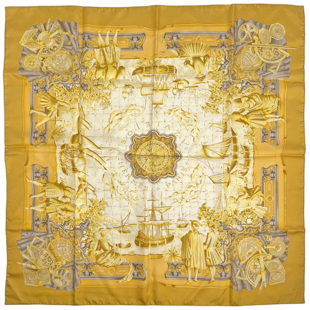 Hermes Carre 90 Azvlejos Noble Ship Thinking Back to the Age of Discovery Scarf