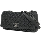 Chanel CC Logo Chain Shoulder Bag Quilted Leather Black