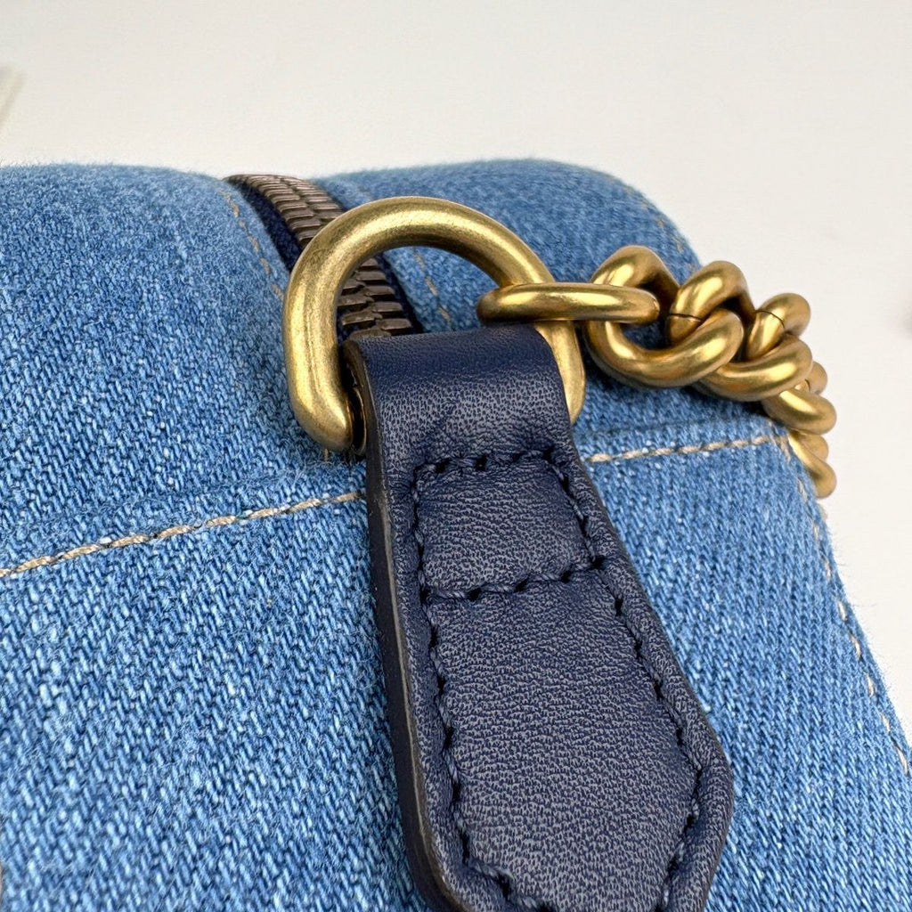 Gucci GG Marmont Chain Shoulder Bag Double Denim Light Blue — view 4