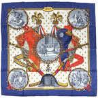 Hermes Carre 90 Napoleon Scarf Silk Navy Red Multicolor