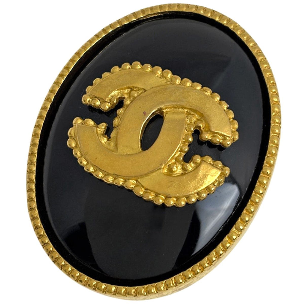 Chanel CC Logo Brooch Gold Plated Black