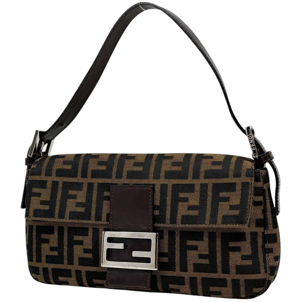 Fendi Zucca Pattern Mamma Baguette Shoulder Bag Canvas Brown