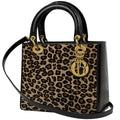 Dior Lady 2-Way Leopard Print Handbag Calf Hair Brown