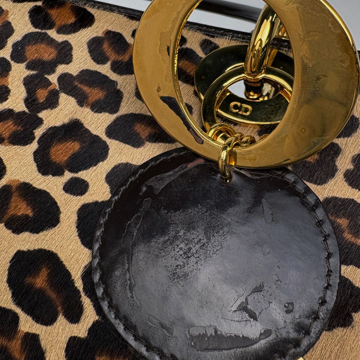 Dior Lady 2-Way Leopard Print Handbag Calf Hair Brown — view 5