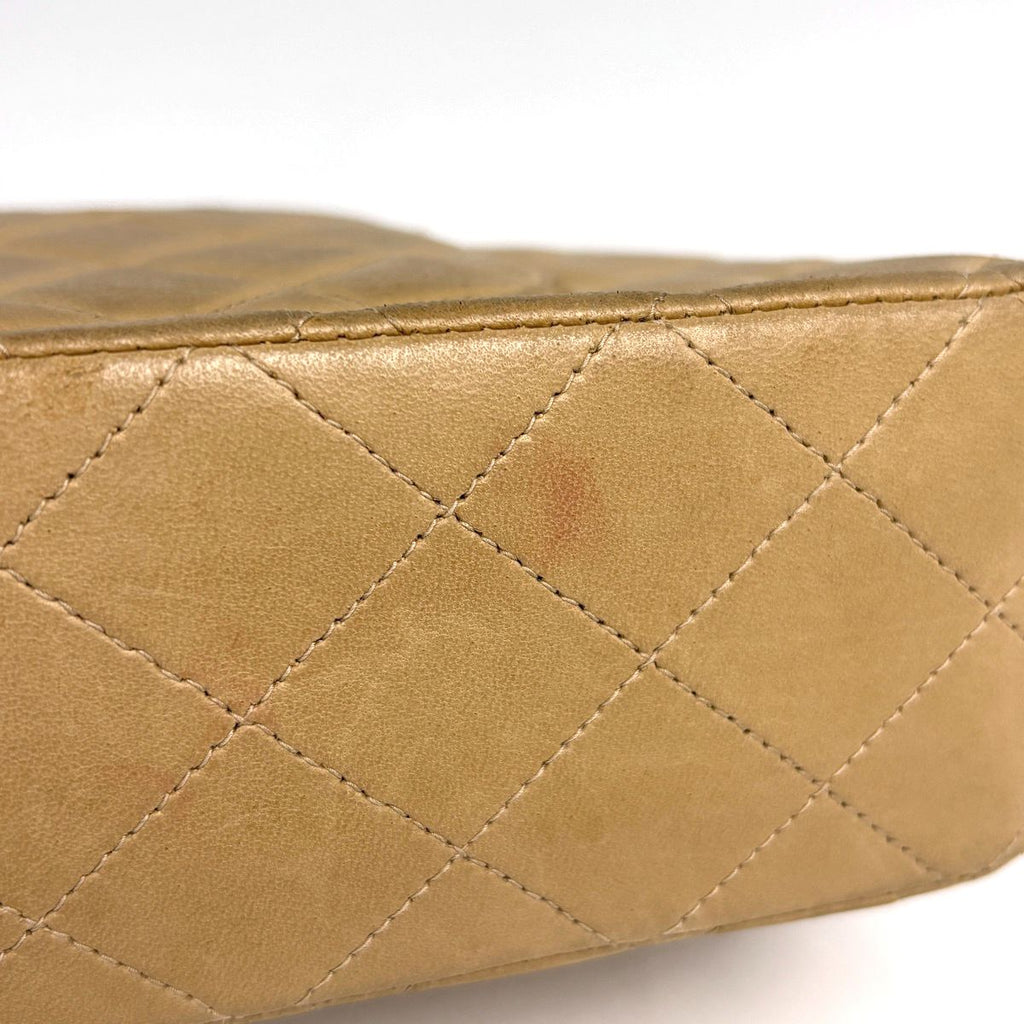 Chanel Quilted Double Flap Chain Shoulder Bag CC Logo Leather Beige — view 3