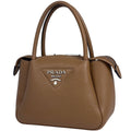 Prada Logo Handbag 2-Way Leather Brown