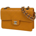 Chanel CC Logo Chain Shoulder Bag Quilted Caviar Leather Orange