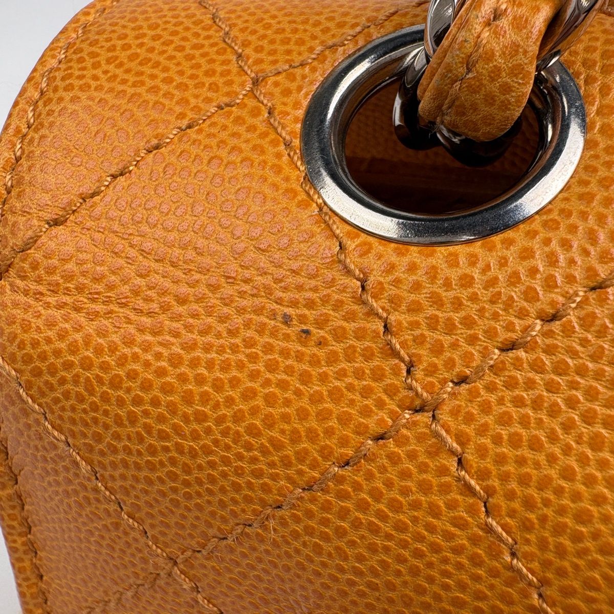 Chanel CC Logo Chain Shoulder Bag Quilted Caviar Leather Orange — view 6