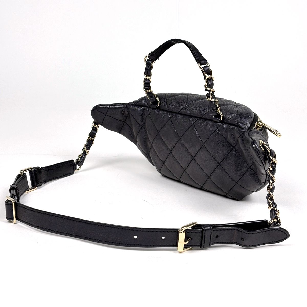 Chanel CC Logo Belt Bag Quilted Caviar Leather Black — view 2