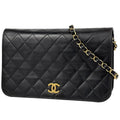 Chanel Quilted Single Flap Chain Shoulder Bag CC Logo Leather Black