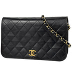 Chanel Quilted Single Flap Chain Shoulder Bag CC Logo Leather Black