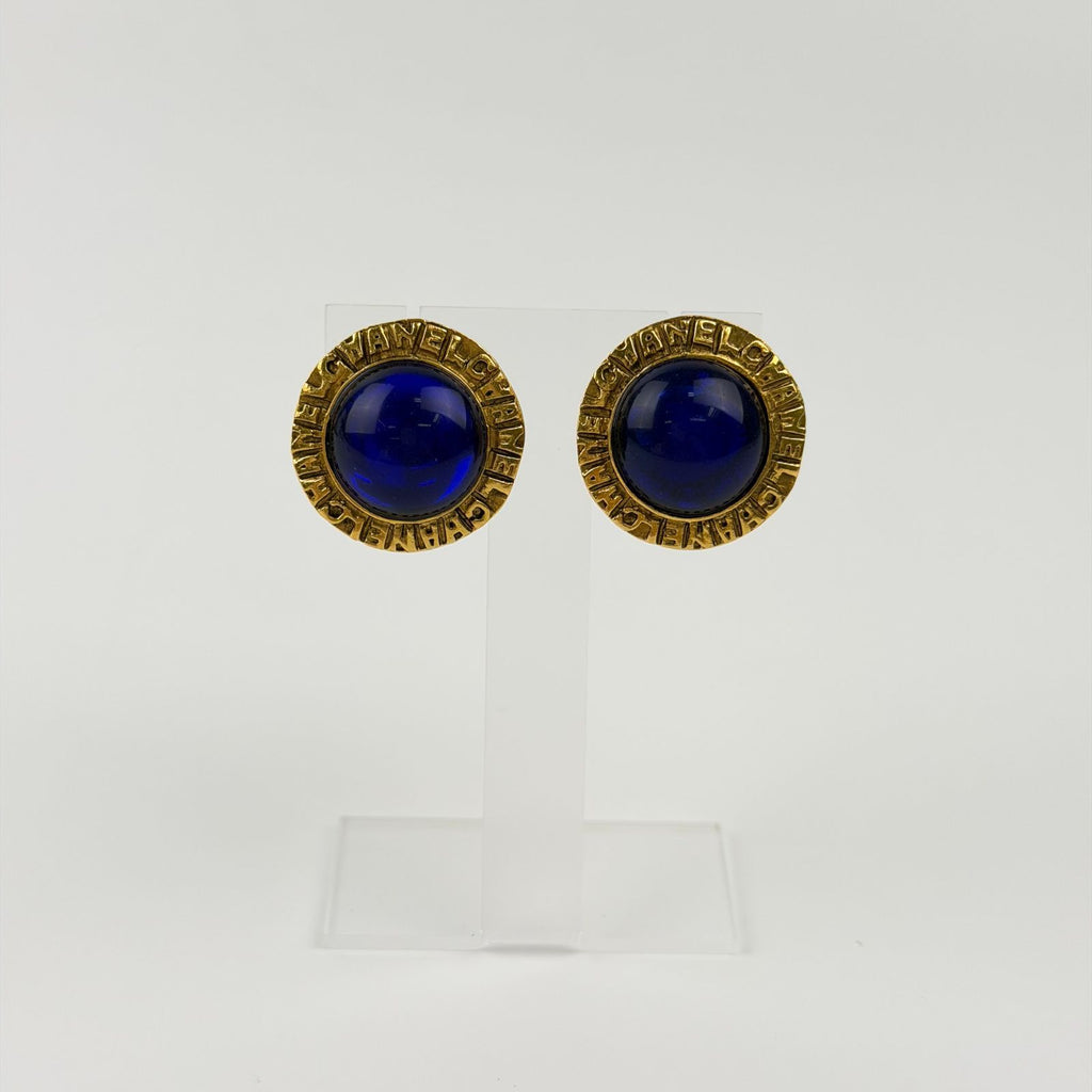 Chanel Earrings Plated Blue Gold Vintage
