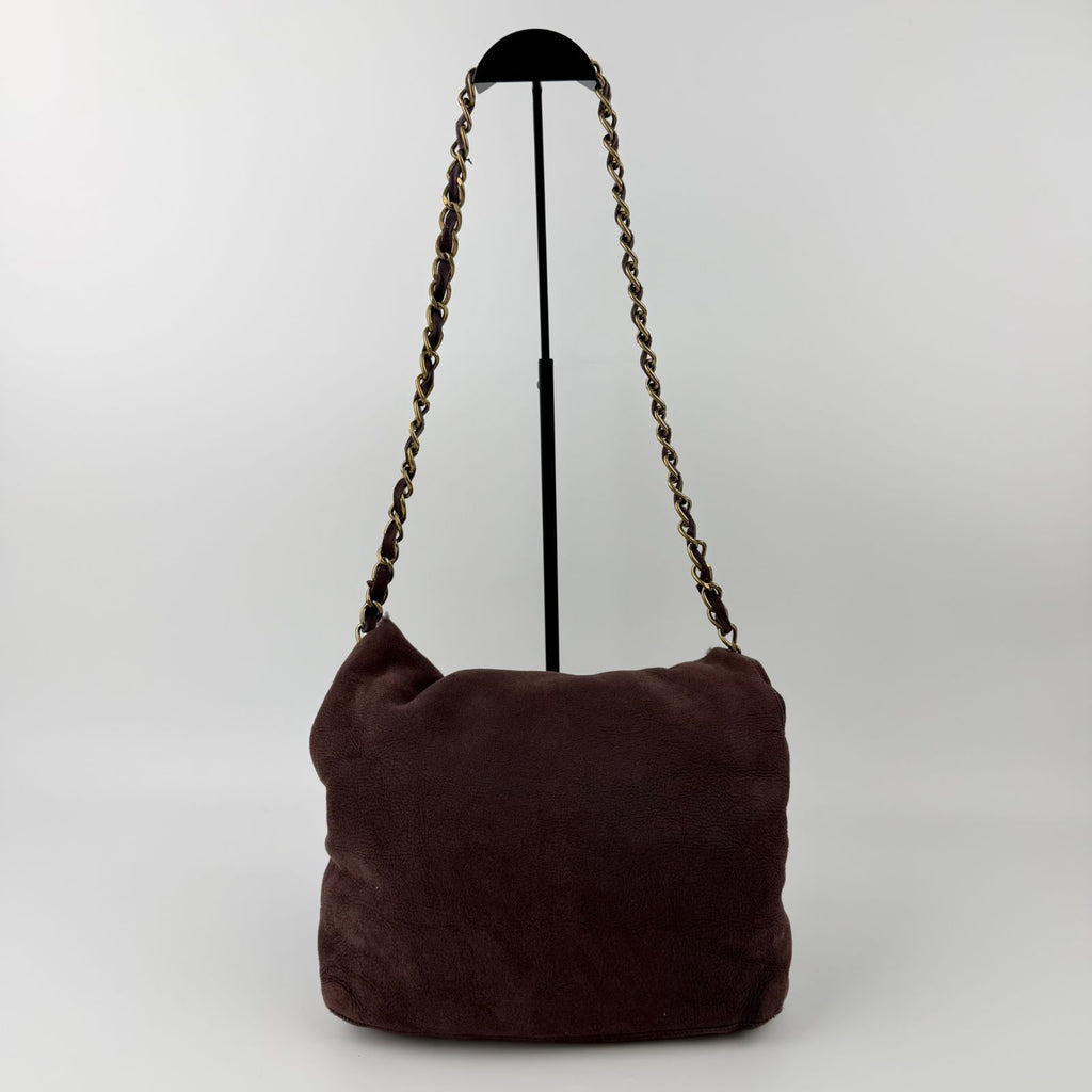 Chanel Shoulder Bag Shearling Suede Bordeaux Gold Vintage — view 4