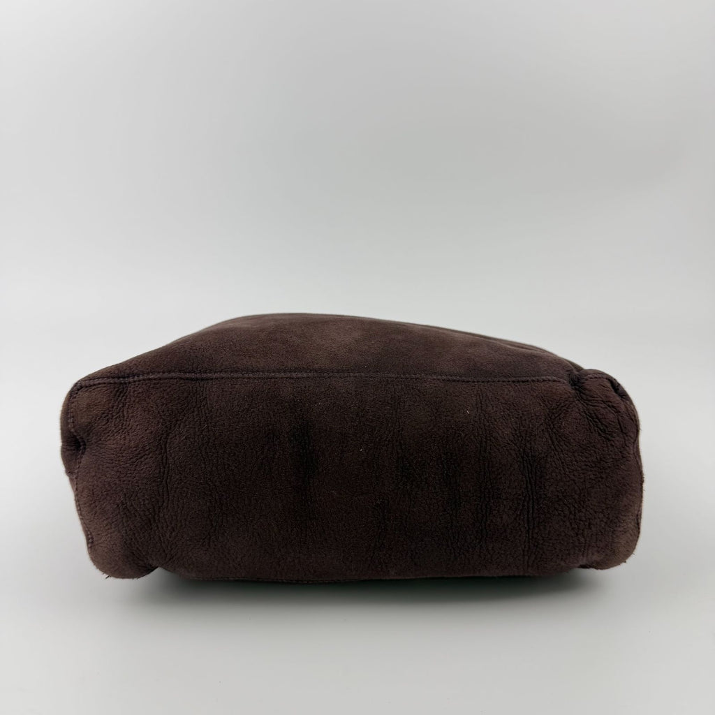 Chanel Shoulder Bag Shearling Suede Bordeaux Gold Vintage — view 9