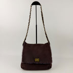 Chanel Shoulder Bag Shearling Suede Bordeaux Gold Vintage — view 3