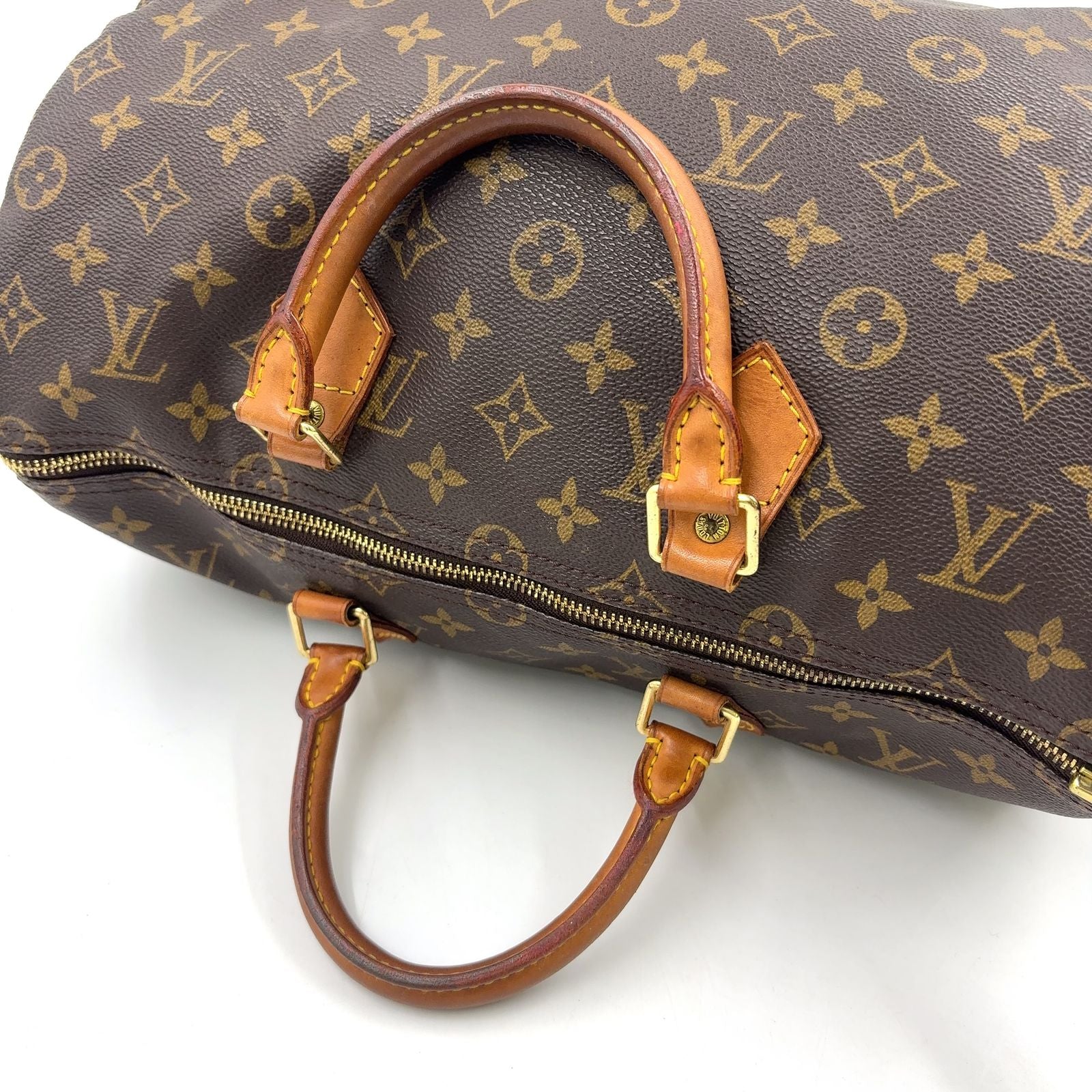 Louis Vuitton Speedy 35 Monogram Leather Brown Handbag Gold — view 6