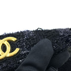 Chanel CC Logo Tweed Leather Gray Black Chain Shoulder Bag Gold — view 9