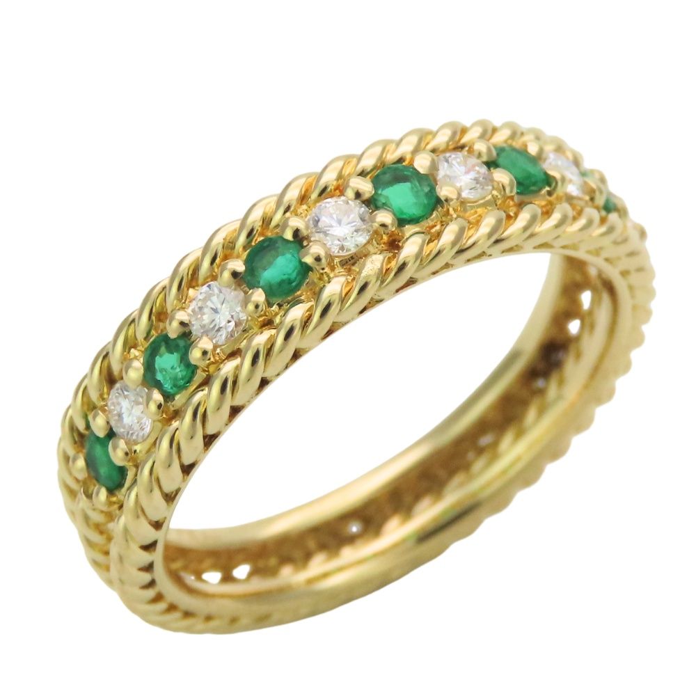 Dior Ring Twist Loop 18k Yellow Gold Emerald Diamond Green
