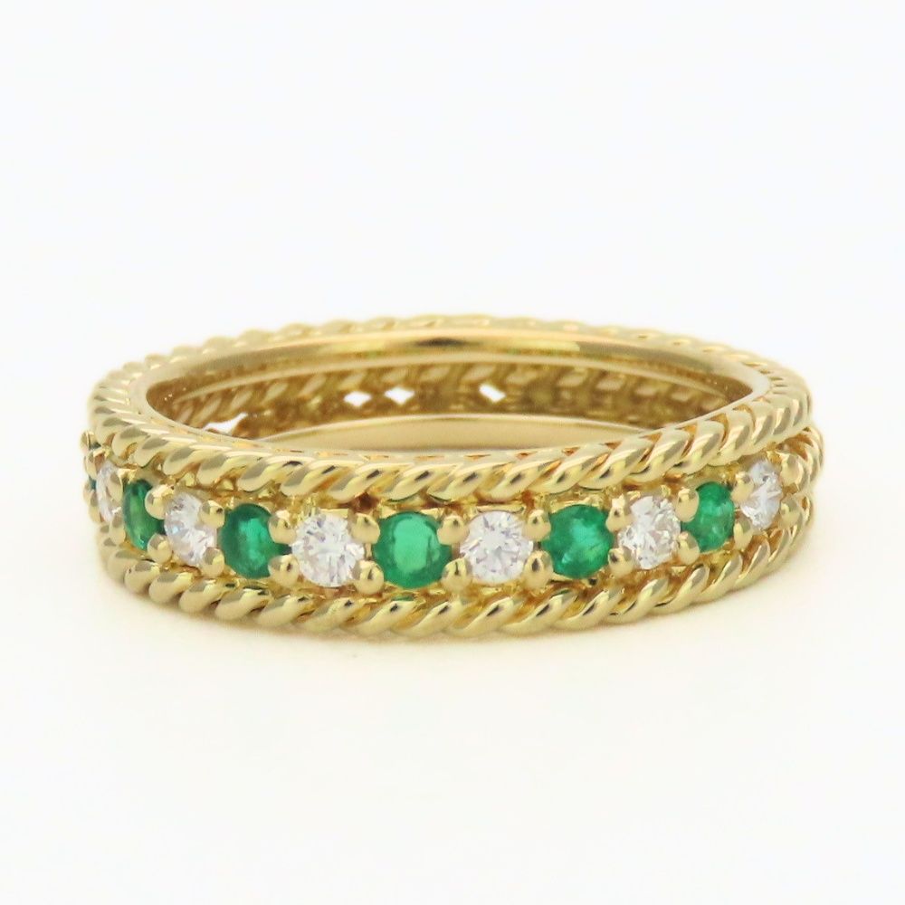 Dior Ring Twist Loop 18k Yellow Gold Emerald Diamond Green — view 2