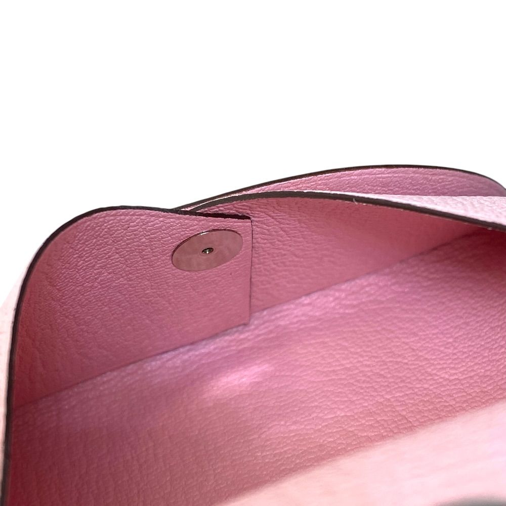 Hermes Calvi Duo Card Case Coin Purse Leather Pink Silver Mini Wallet Compact — view 7
