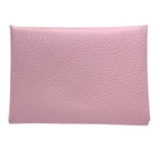 Hermes Calvi Duo Card Case Coin Purse Leather Pink Silver Mini Wallet Compact — view 2
