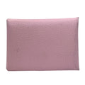 Hermes Calvi Duo Card Case Coin Purse Leather Pink Silver Mini Wallet Compact