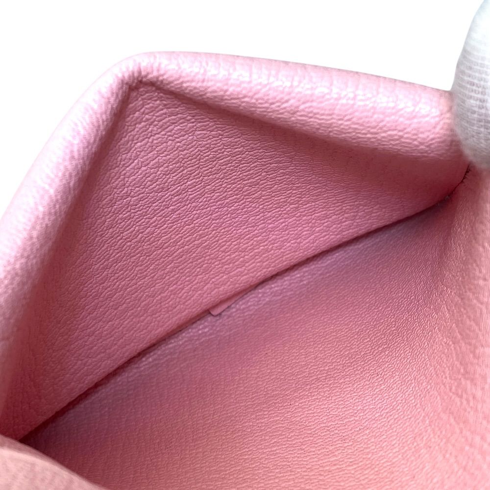 Hermes Calvi Duo Card Case Coin Purse Leather Pink Silver Mini Wallet Compact — view 8