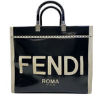 Fendi Sunshine Tote Shopping Patent Leather Black White Practical