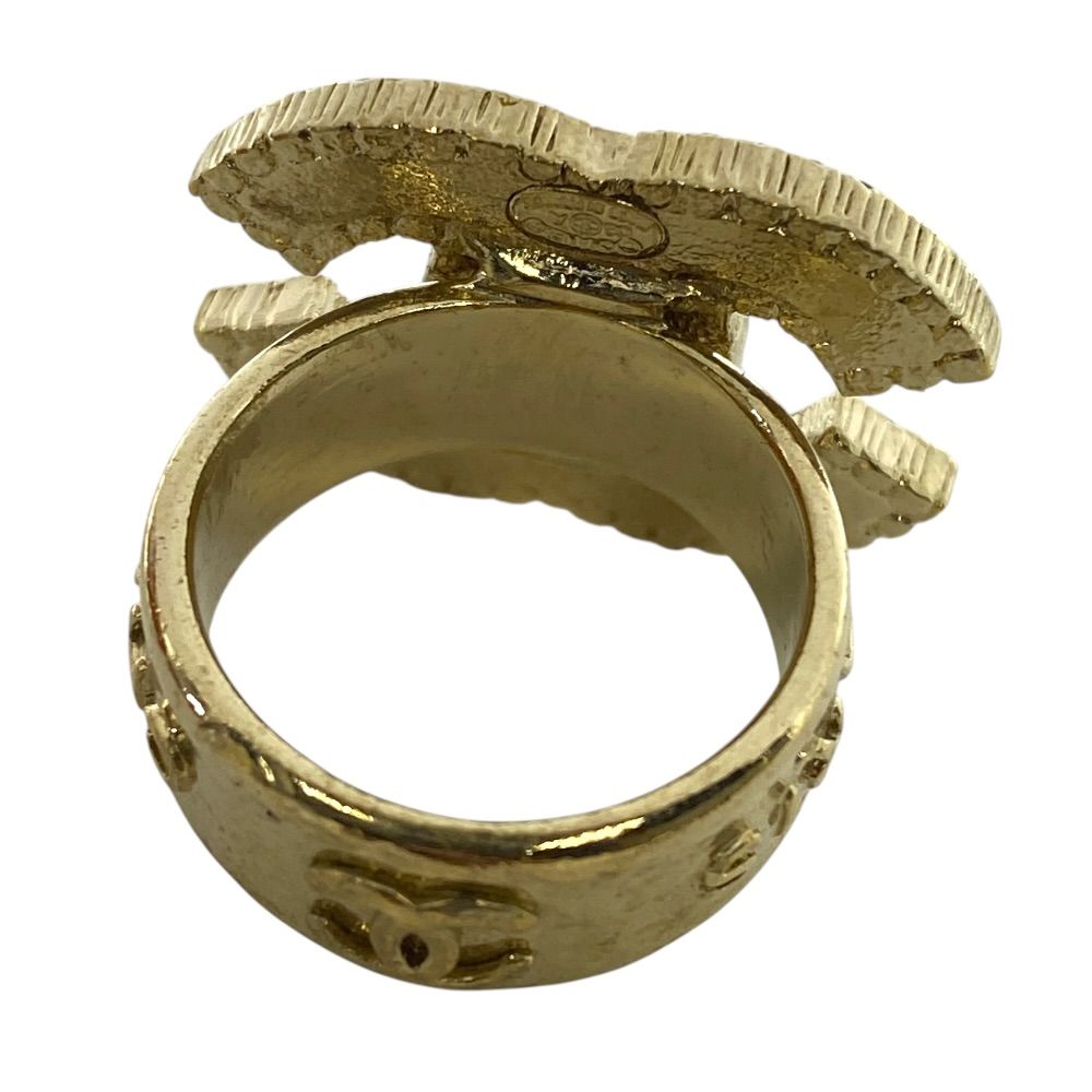 Chanel CC Logo Ring Rhinestone Border Gold Black White Gorgeous — view 7