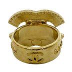 Chanel CC Logo Ring Rhinestone Border Gold Black White Gorgeous — view 3