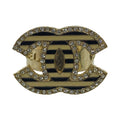 Chanel CC Logo Ring Rhinestone Border Gold Black White Gorgeous