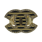 Chanel CC Logo Ring Rhinestone Border Gold Black White Gorgeous