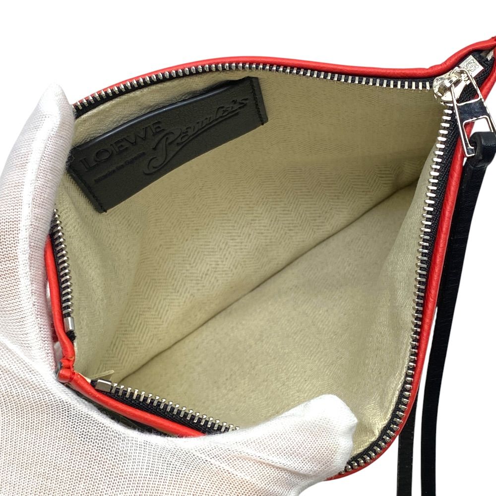 Loewe Paula's Ibiza Collaboration Pouch Clutch Black Red Logo Canvas Leather — view 7