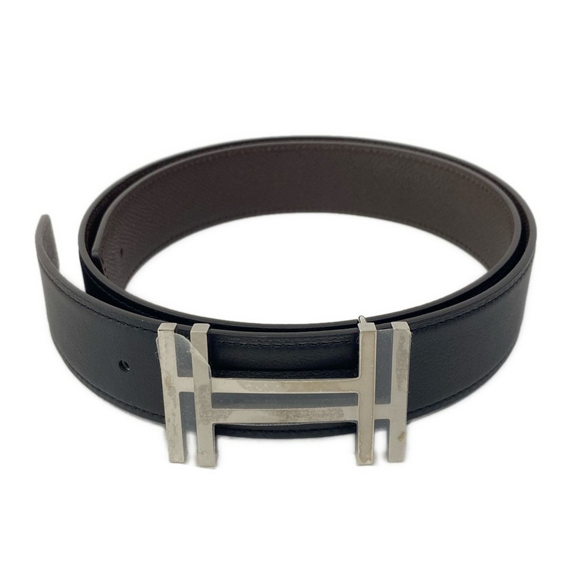 Hermes Belt 80 O Carre Noir Chocolat Silver