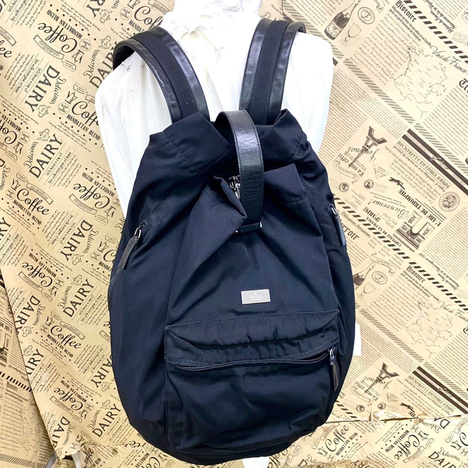 Gucci Nylon Leather Backpack Black