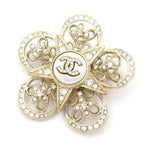 Chanel Brooch Champagne Gold White Pearl Rhinestone Star