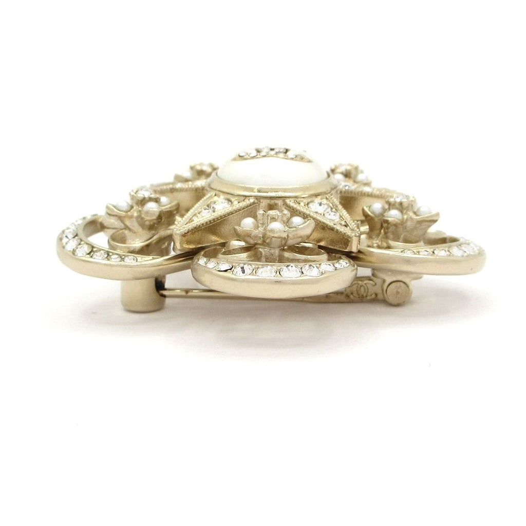 Chanel Brooch Champagne Gold White Pearl Rhinestone Star — view 4