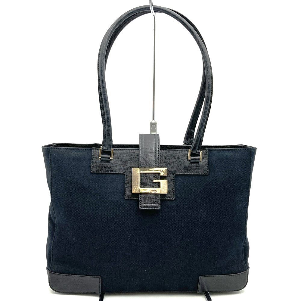 Gucci 002 Logo Tote Canvas Leather Black
