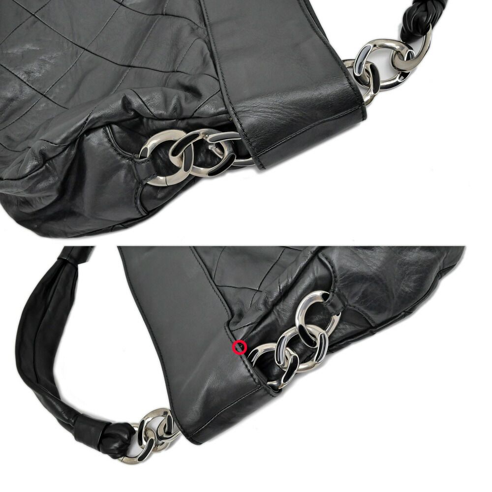 Chanel Shoulder Quilted Bag Lambskin Black Silver Chain Leather — view 9