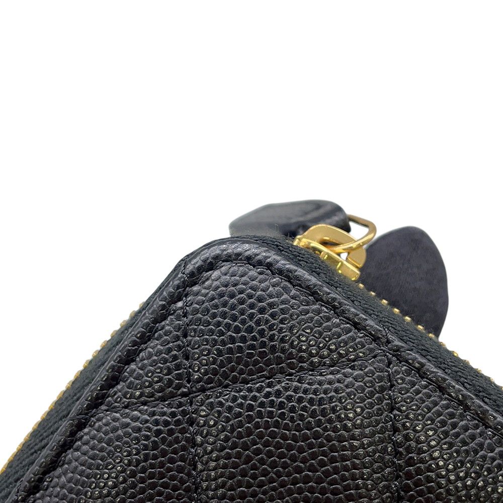 Chanel Bifold Wallet Quilted Round Zip CC Logo Caviar Leather Black — view 8