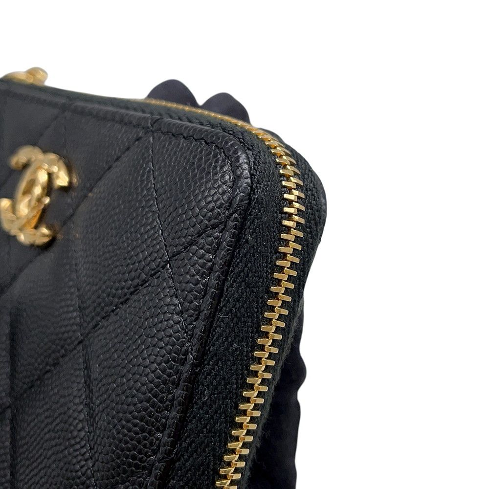 Chanel Bifold Wallet Quilted Round Zip CC Logo Caviar Leather Black — view 7