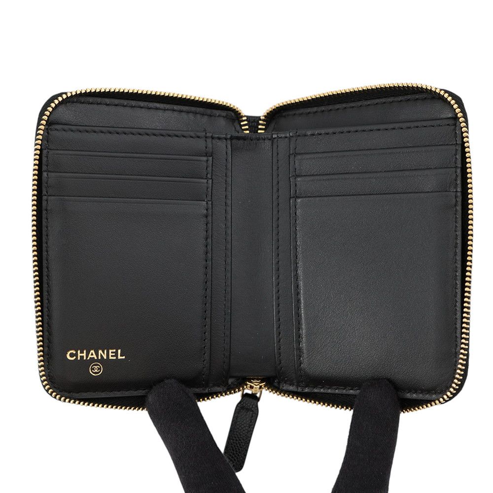 Chanel Bifold Wallet Quilted Round Zip CC Logo Caviar Leather Black — view 4