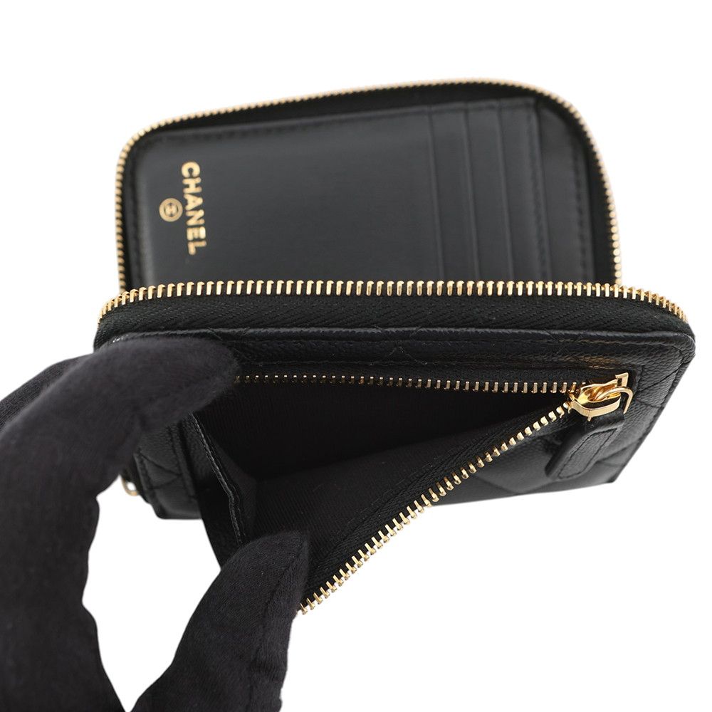 Chanel Bifold Wallet Quilted Round Zip CC Logo Caviar Leather Black — view 6