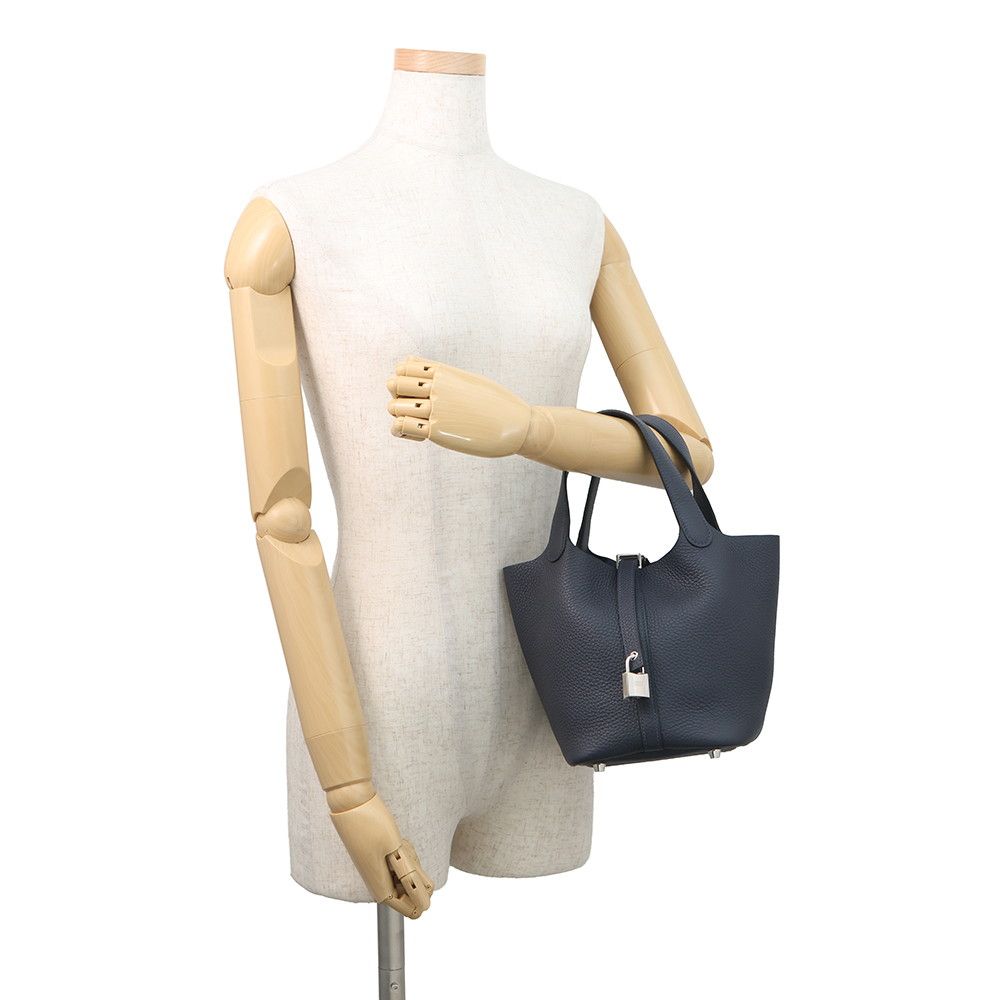 Hermes Handbag Picotin Lock PM Blue Nuit Silver Taurillon Clemence — view 4