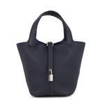 Hermes Handbag Picotin Lock PM Blue Nuit Silver Taurillon Clemence
