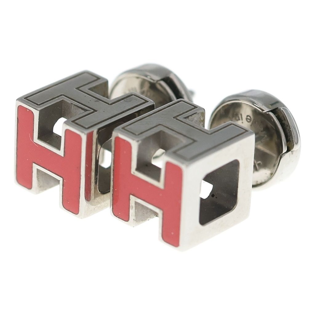 Hermes Cube Earrings Pink Silver Metal