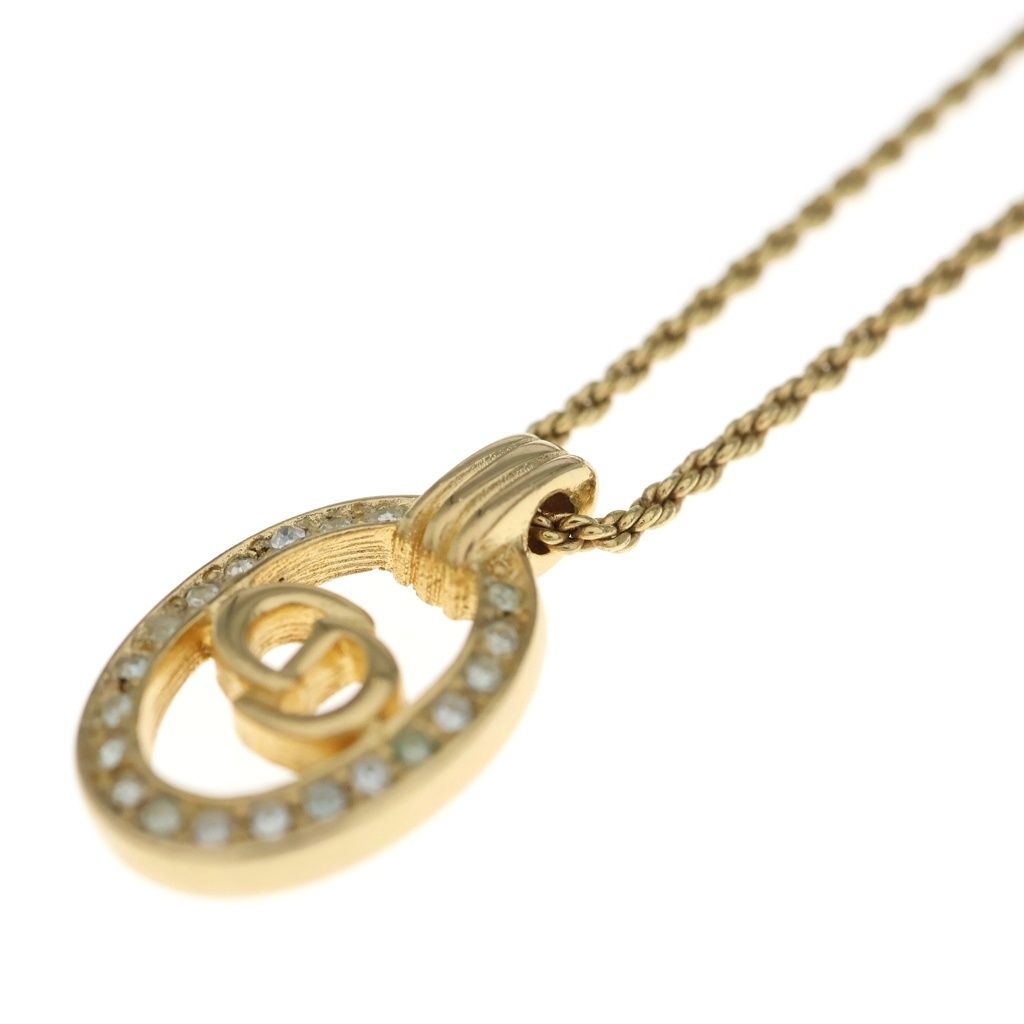 Dior CD Logo Rhinestone Necklace Gold Pendant — view 6