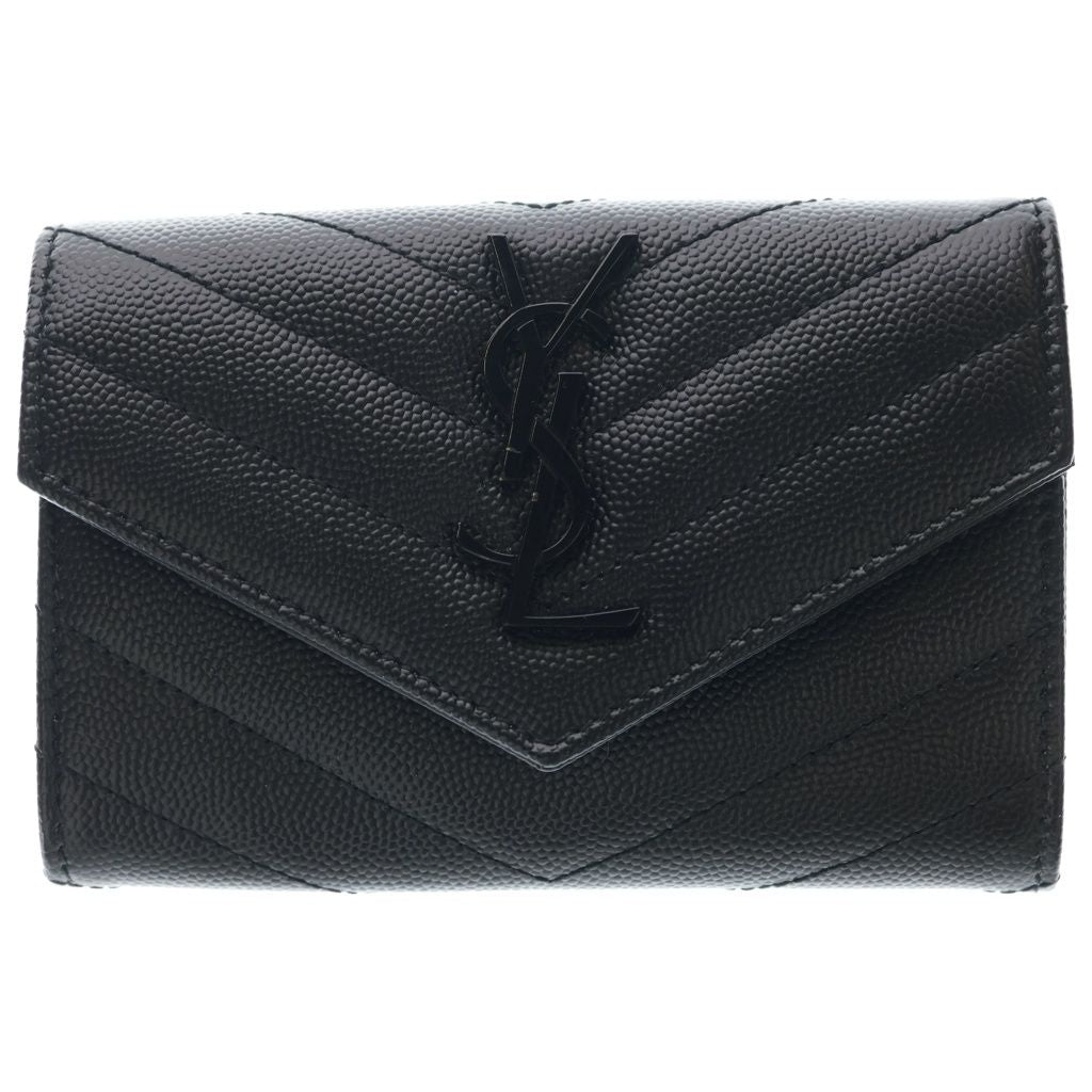 Saint Laurent Paris Stitch Monogram Small Envelope Wallet Card Case Black