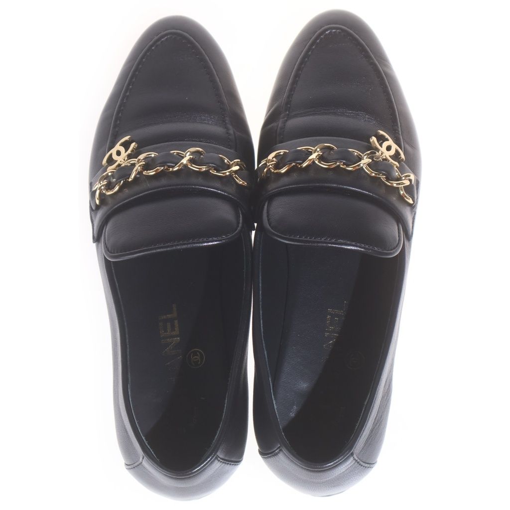 Chanel Chain Loafers Black 37c with CC Logo Charm — view 4